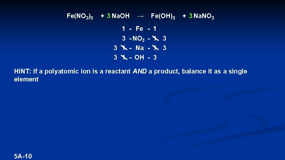 Fe(NO 3)3 + 3 Na. OH 1 3 3 1 → - Fe -