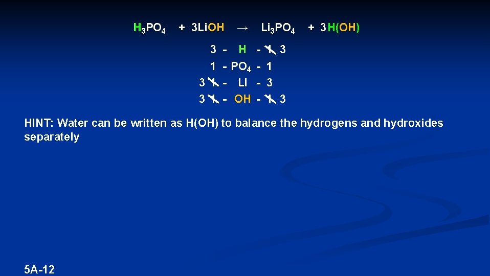 H 3 PO 4 + 3 Li. OH OH 3 1 3 1 →