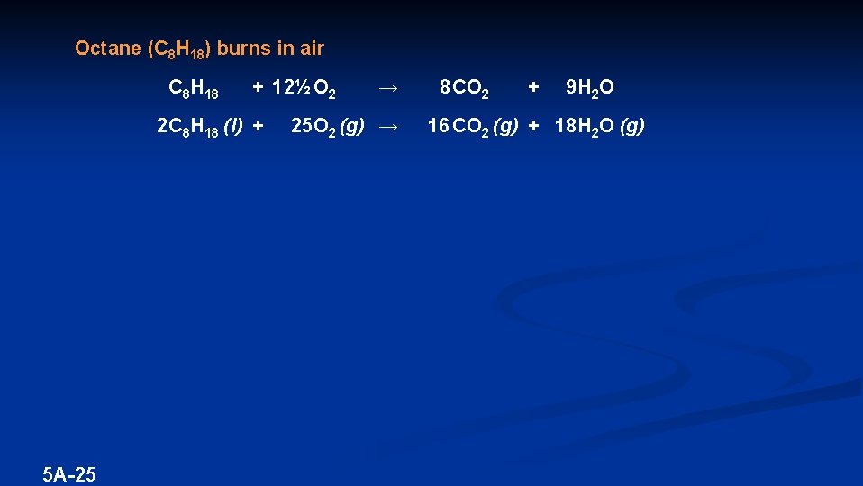 Octane (C 8 H 18) burns in air C 8 H 18 + 12½