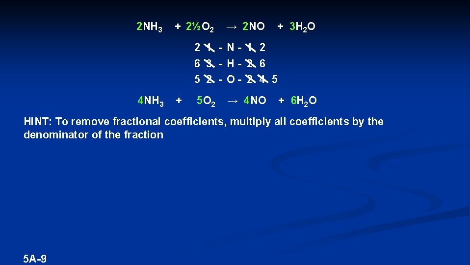 2 NH 3 + 2½ O 2 → 2 NO + 3 H 2