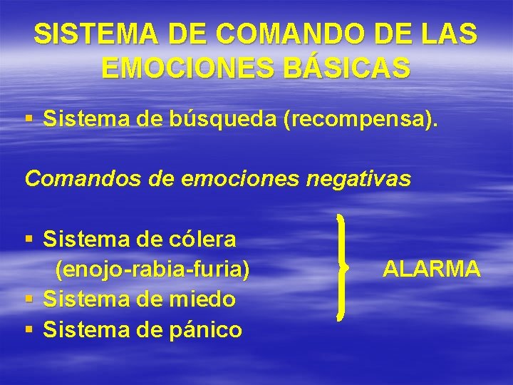 SISTEMA DE COMANDO DE LAS EMOCIONES BÁSICAS § Sistema de búsqueda (recompensa). Comandos de