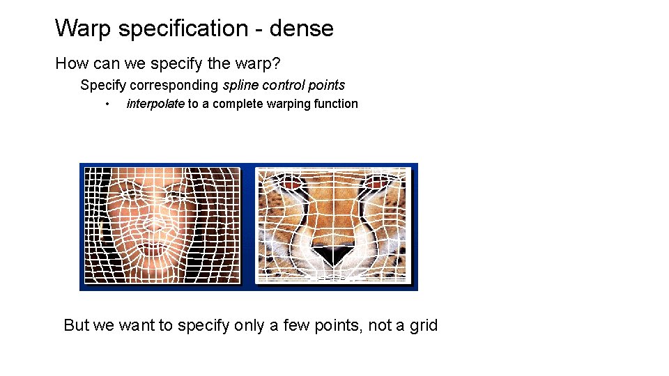 Warp specification - dense How can we specify the warp? Specify corresponding spline control Warp specification - dense How can we specify the warp? Specify corresponding spline control