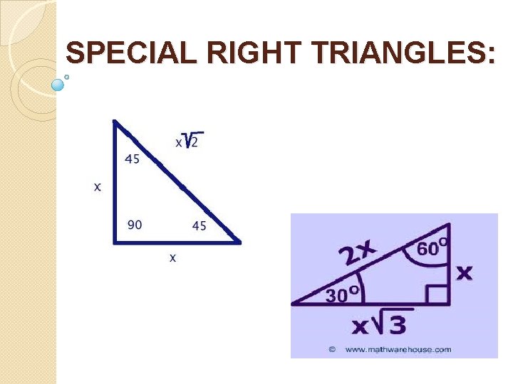 SPECIAL RIGHT TRIANGLES: 