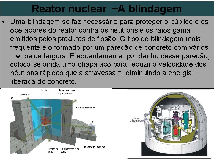 Reator nuclear –A blindagem • Uma blindagem se faz necessário para proteger o público