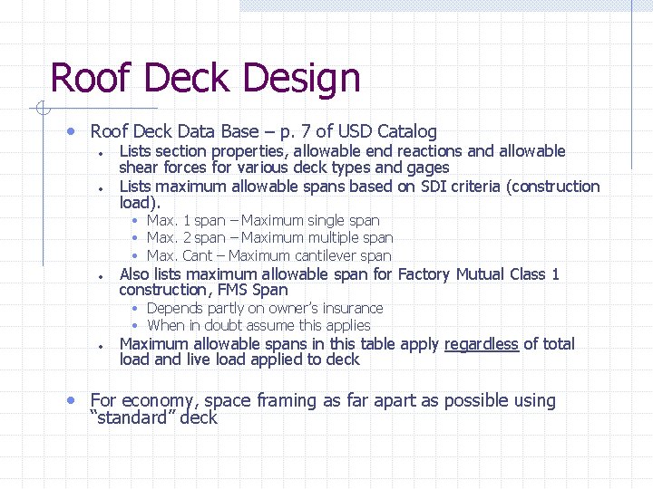 Roof Deck Design • Roof Deck Data Base – p. 7 of USD Catalog