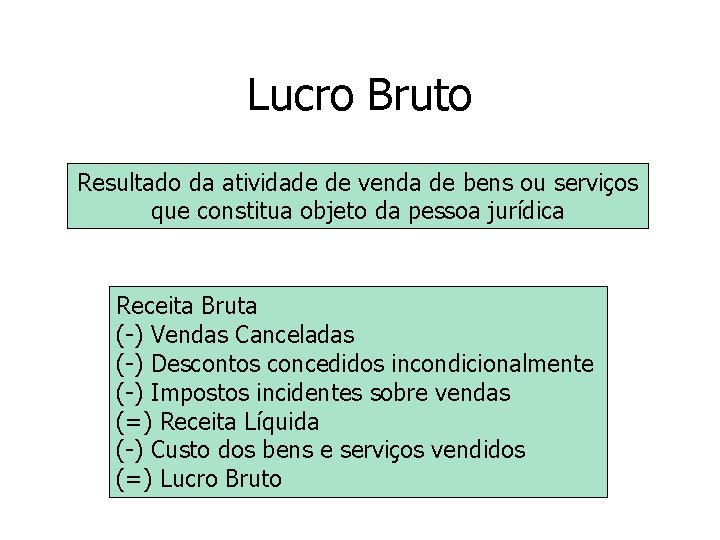 Lucro Bruto Resultado da atividade de venda de bens ou serviços que constitua objeto