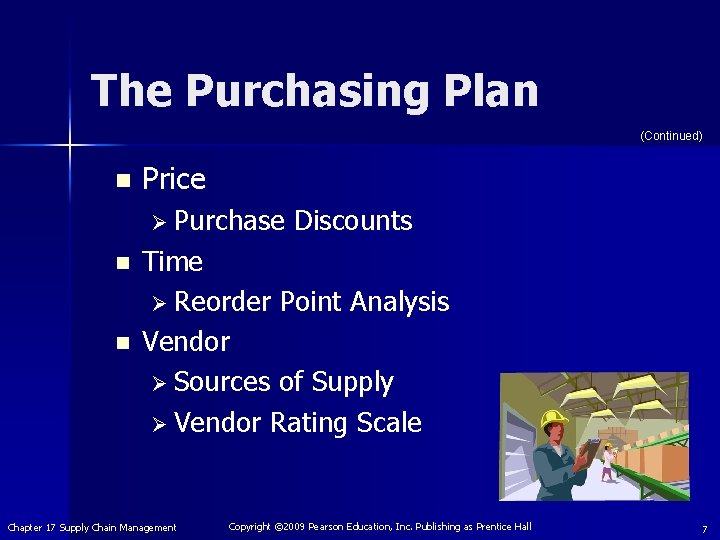 The Purchasing Plan (Continued) n Price Ø Purchase Discounts n n Time Ø Reorder