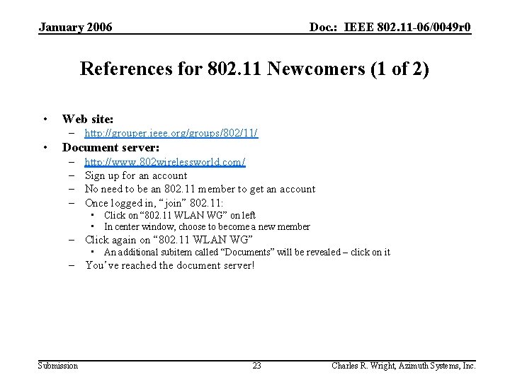 January 2006 Doc. : IEEE 802. 11 -06/0049 r 0 References for 802. 11