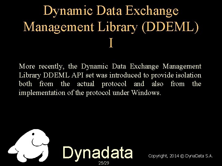 Dynamic Data Exchange Management Library (DDEML) I More recently, the Dynamic Data Exchange Management