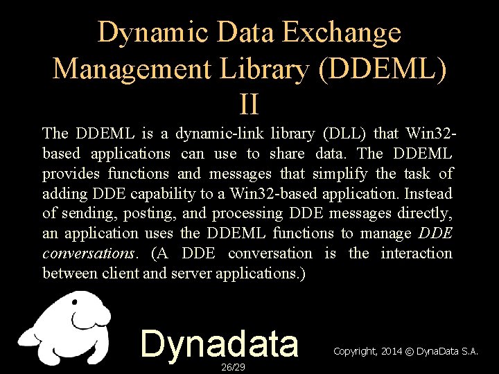 Dynamic Data Exchange Management Library (DDEML) II The DDEML is a dynamic-link library (DLL)