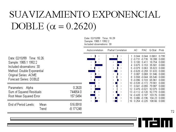 SUAVIZAMIENTO EXPONENCIAL DOBLE ( 0. 2620) 72 