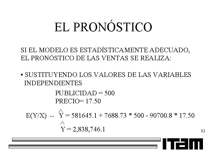 EL PRONÓSTICO SI EL MODELO ES ESTADÍSTICAMENTE ADECUADO, EL PRONÓSTICO DE LAS VENTAS SE