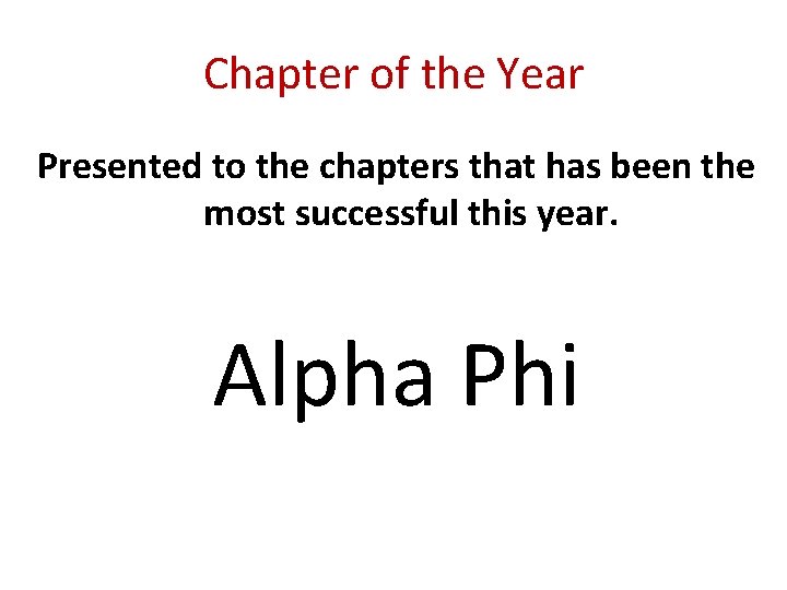 Chapter of the Year Presented to the chapters that has been the most successful