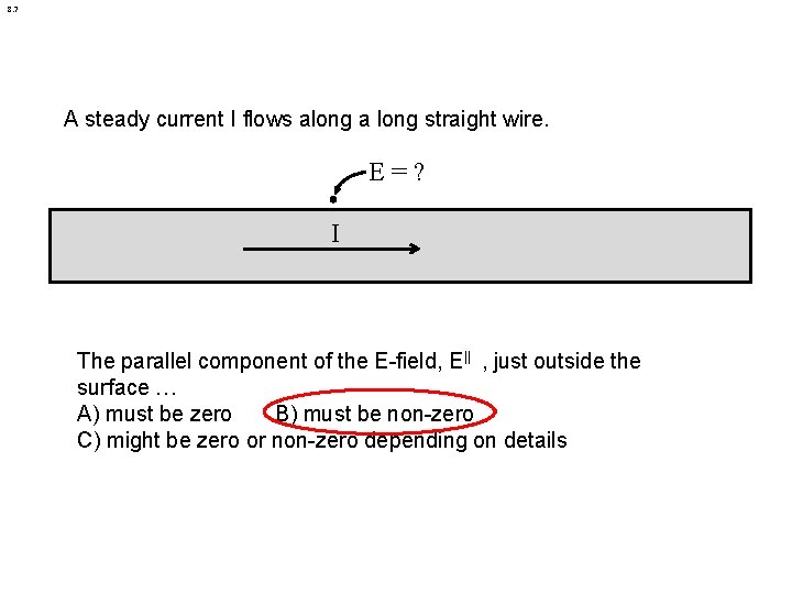8. 7 A steady current I flows along a long straight wire. E=? I