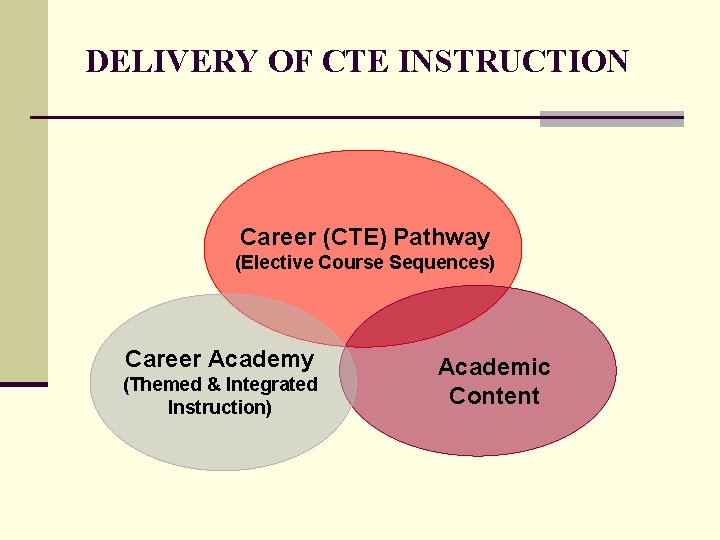 DELIVERY OF CTE INSTRUCTION Career (CTE) Pathway (Elective Course Sequences) Career Academy (Themed &