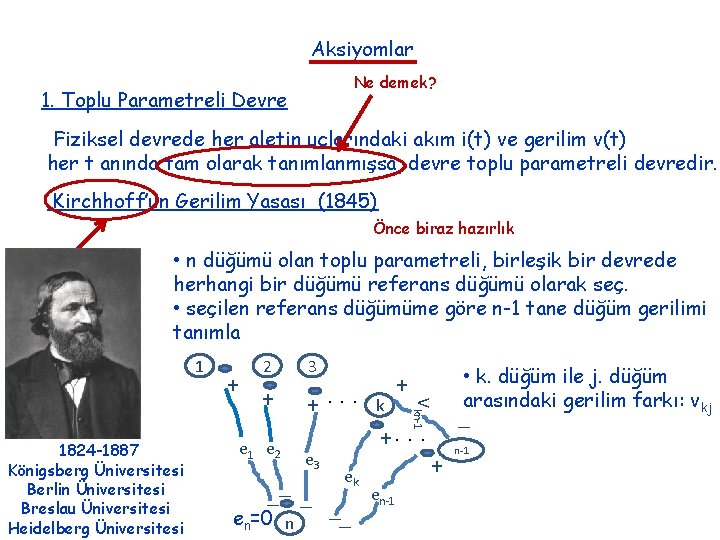 Aksiyomlar Ne demek? 1. Toplu Parametreli Devre Fiziksel devrede her aletin uçlarındaki akım i(t)