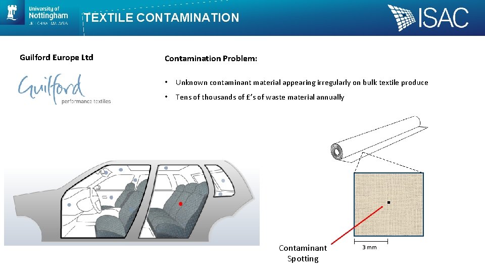 TEXTILE CONTAMINATION Guilford Europe Ltd Contamination Problem: • Unknown contaminant material appearing irregularly on