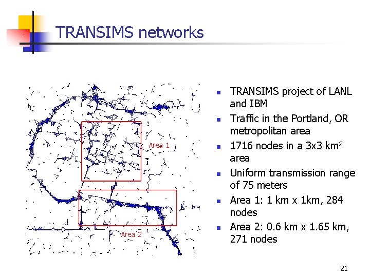 TRANSIMS networks n n Area 1 n n n Area 2 n TRANSIMS project