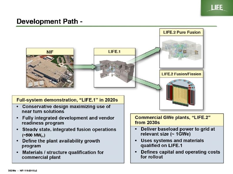 Development path (~500 MWth) NIF-1110 -20395. ppt Dunne - Presentation to TOFE, November, 2010