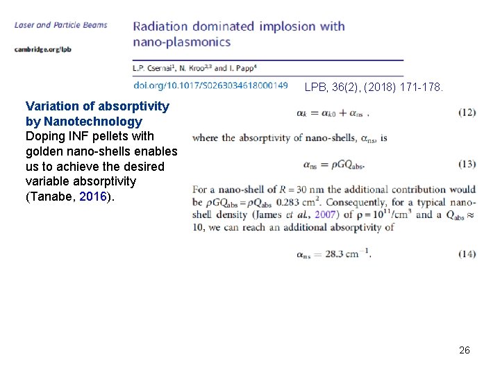 LPB, 36(2), (2018) 171 -178. Variation of absorptivity by Nanotechnology Doping INF pellets with