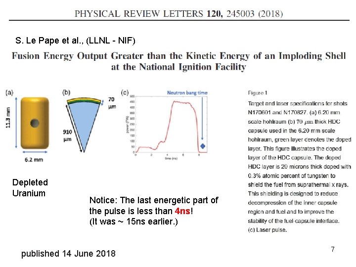 S. Le Pape et al. , (LLNL - NIF) Depleted Uranium Notice: The last