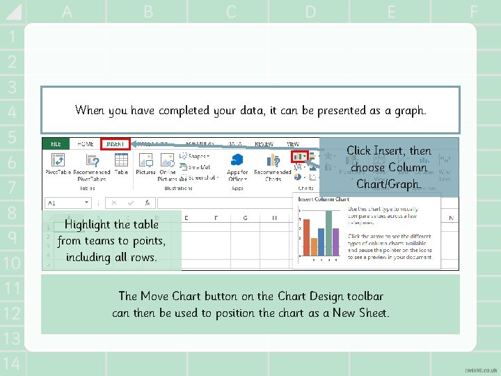 When you have completed your data, it can be presented as a graph. Click