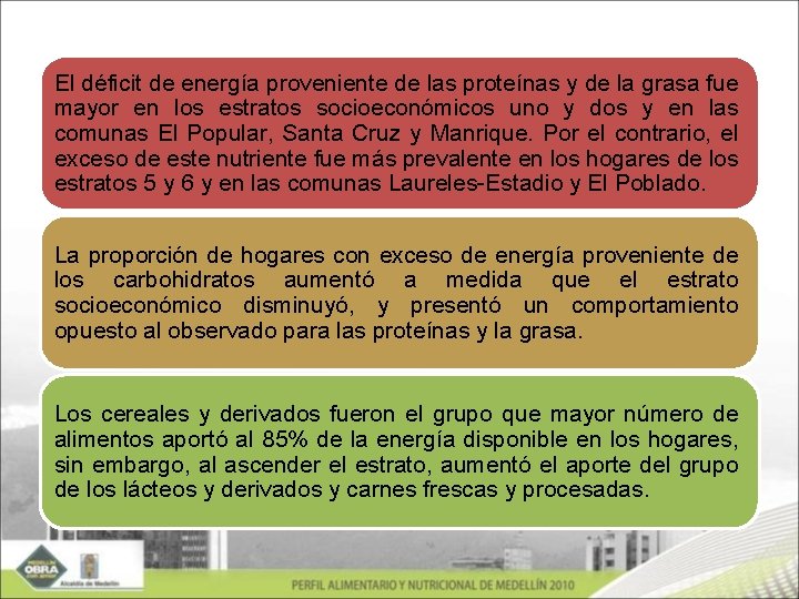 El déficit de energía proveniente de las proteínas y de la grasa fue mayor