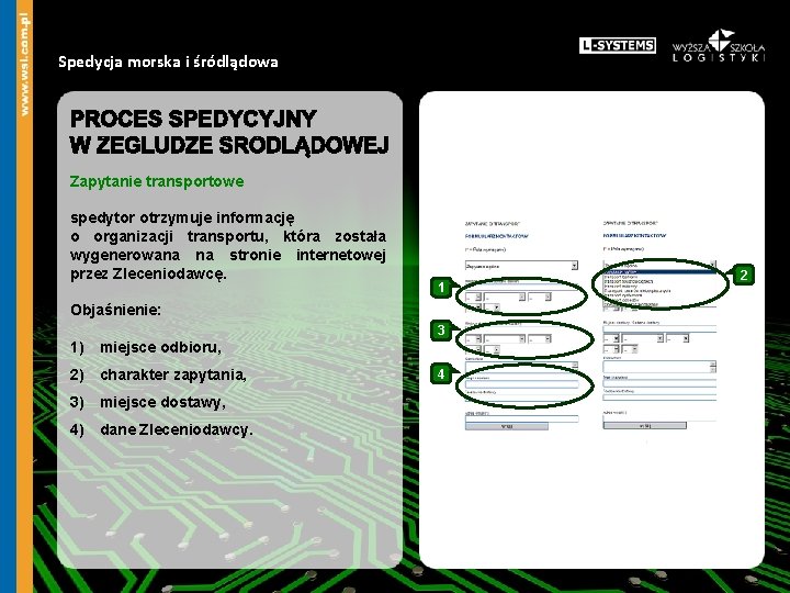 Spedycja morska i śródlądowa Zapytanie transportowe spedytor otrzymuje informację o organizacji transportu, która została