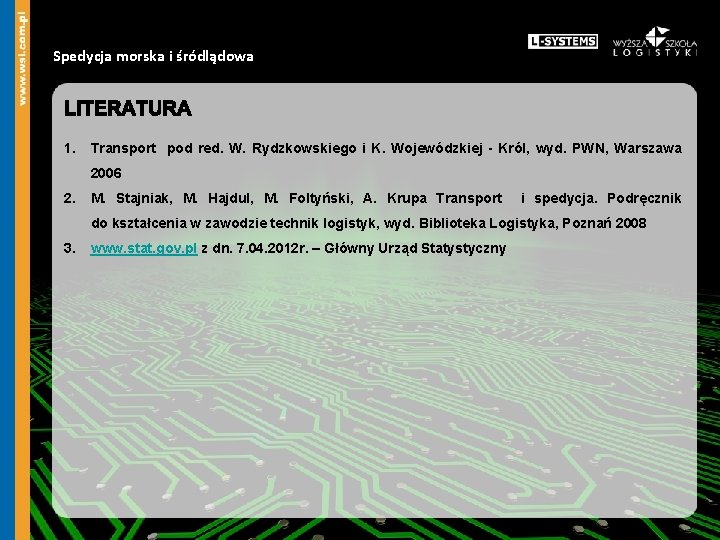 Spedycja morska i śródlądowa 1. Transport pod red. W. Rydzkowskiego i K. Wojewódzkiej -