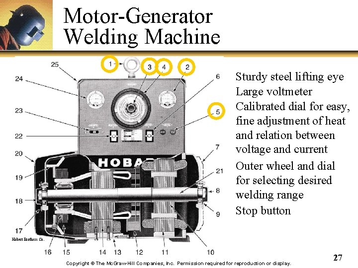 Motor-Generator Welding Machine Sturdy steel lifting eye Large voltmeter Calibrated dial for easy, fine