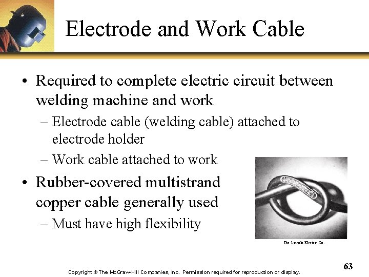 Electrode and Work Cable • Required to complete electric circuit between welding machine and