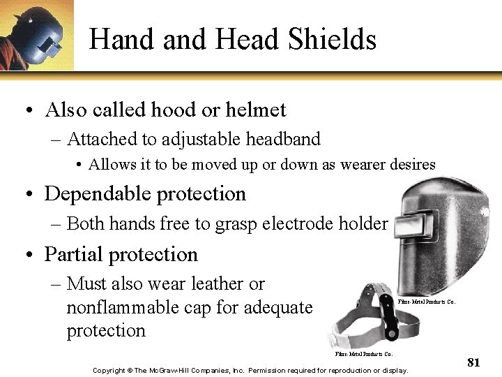 Hand Head Shields • Also called hood or helmet – Attached to adjustable headband