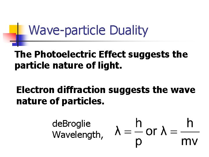 Wave-particle Duality The Photoelectric Effect suggests the particle nature of light. Electron diffraction suggests