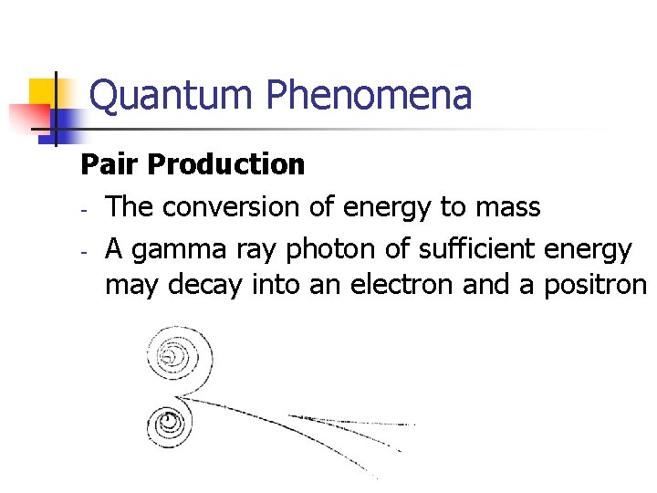 Quantum Phenomena Pair Production - The conversion of energy to mass - A gamma