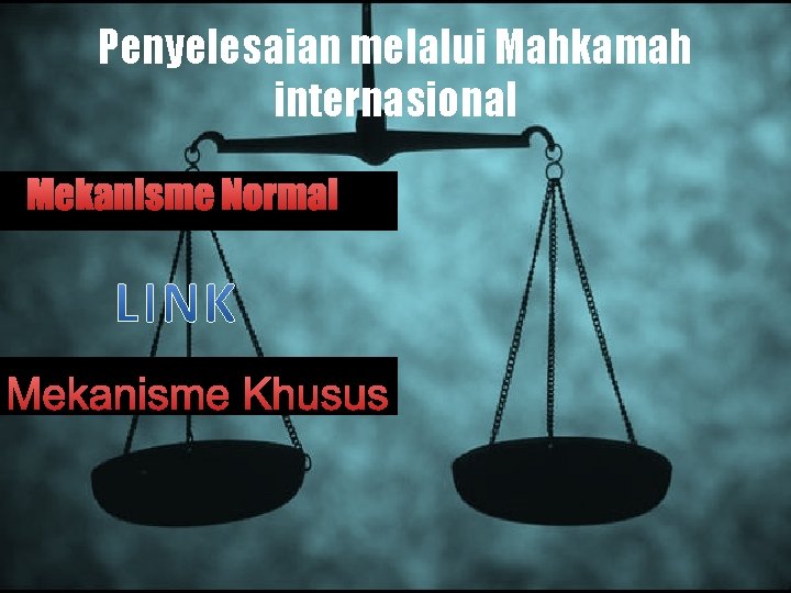 Penyelesaian melalui Mahkamah internasional Mekanisme Normal Mekanisme Khusus 