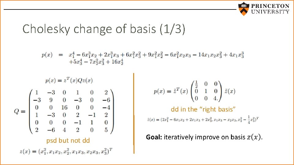 Cholesky change of basis (1/3) dd in the “right basis” psd but not dd