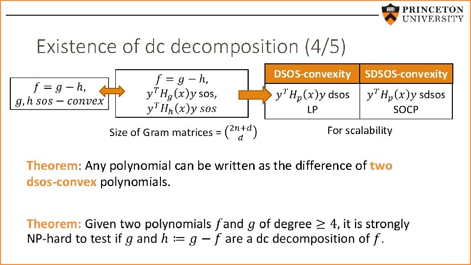 Existence of dc decomposition (4/5) DSOS-convexity SDSOS-convexity For scalability Theorem: Any polynomial can be