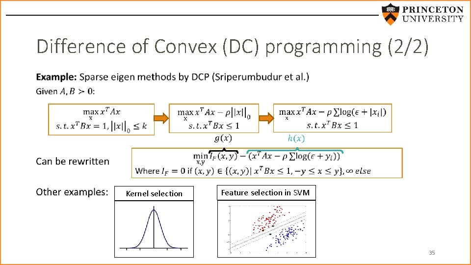 Difference of Convex (DC) programming (2/2) • Kernel selection Feature selection in SVM 35