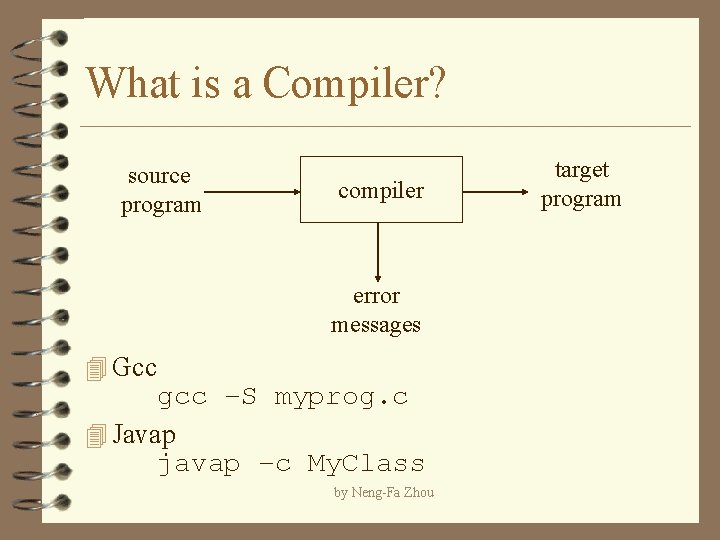 What is a Compiler? source program compiler error messages 4 Gcc gcc –S myprog.