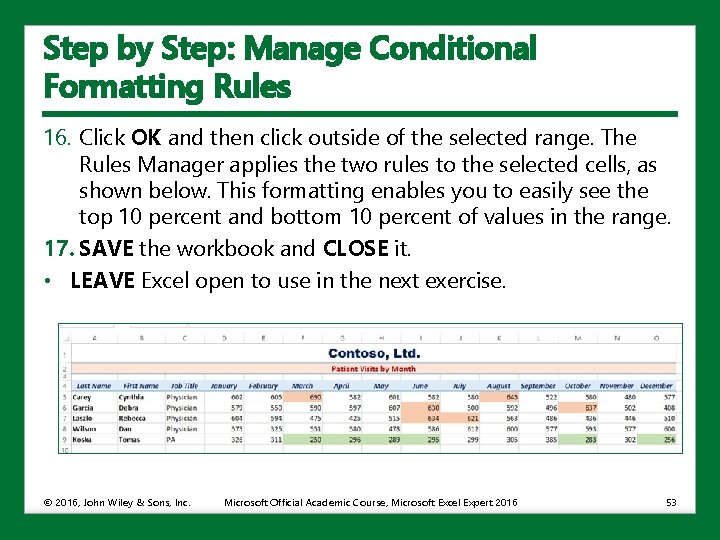 Step by Step: Manage Conditional Formatting Rules 16. Click OK and then click outside