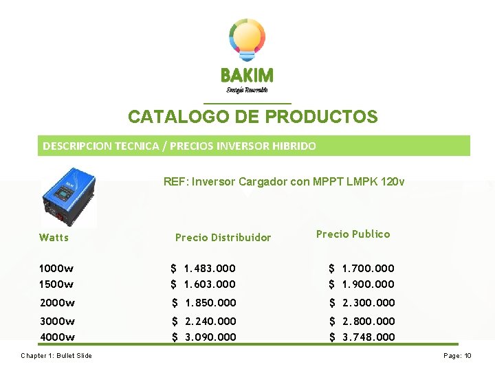 CATALOGO DE PRODUCTOS DESCRIPCION TECNICA / PRECIOS INVERSOR HIBRIDO REF: Inversor Cargador con MPPT