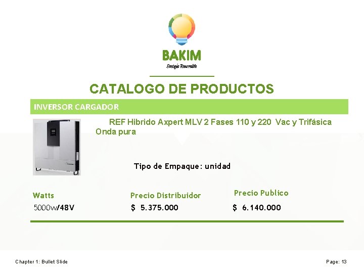 CATALOGO DE PRODUCTOS INVERSOR CARGADOR REF Hibrido Axpert MLV 2 Fases 110 y 220