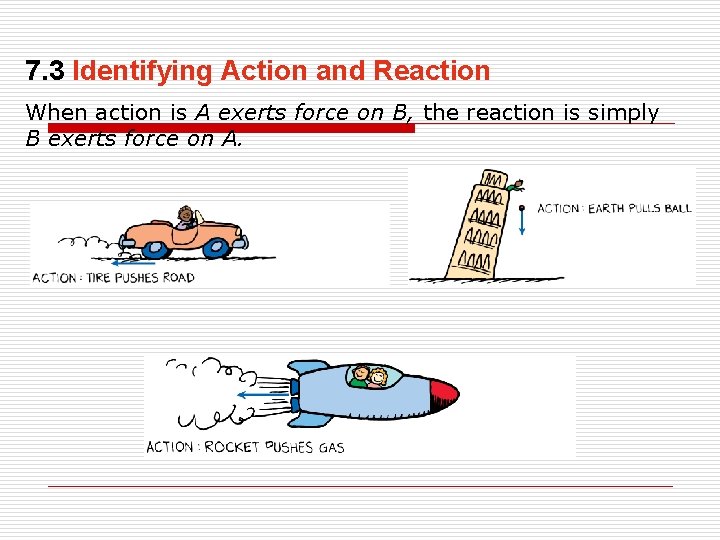 7. 3 Identifying Action and Reaction When action is A exerts force on B,