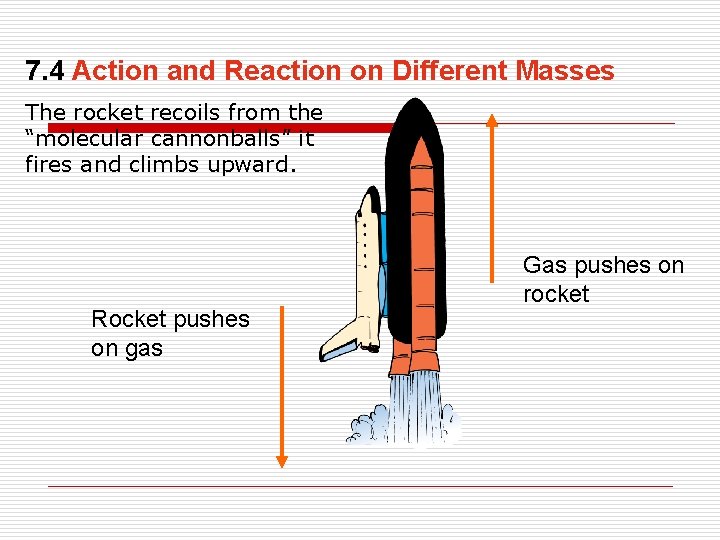 7. 4 Action and Reaction on Different Masses The rocket recoils from the “molecular