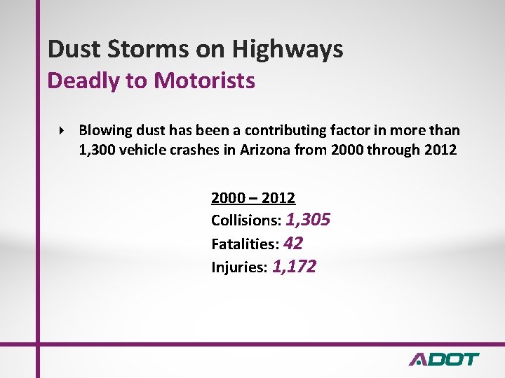 Dust Storms on Highways Deadly to Motorists Blowing dust has been a contributing factor