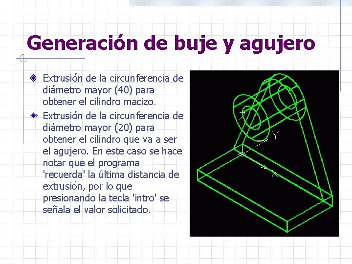 Generación de buje y agujero Extrusión de la circunferencia de diámetro mayor (40) para