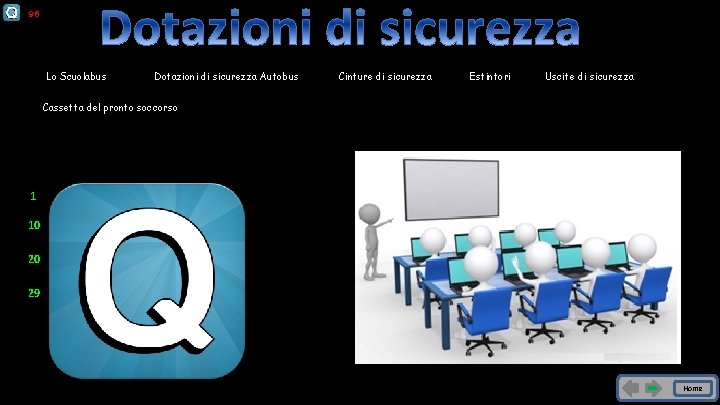 96 Lo Scuolabus Dotazioni di sicurezza Autobus Cinture di sicurezza Estintori Uscite di sicurezza