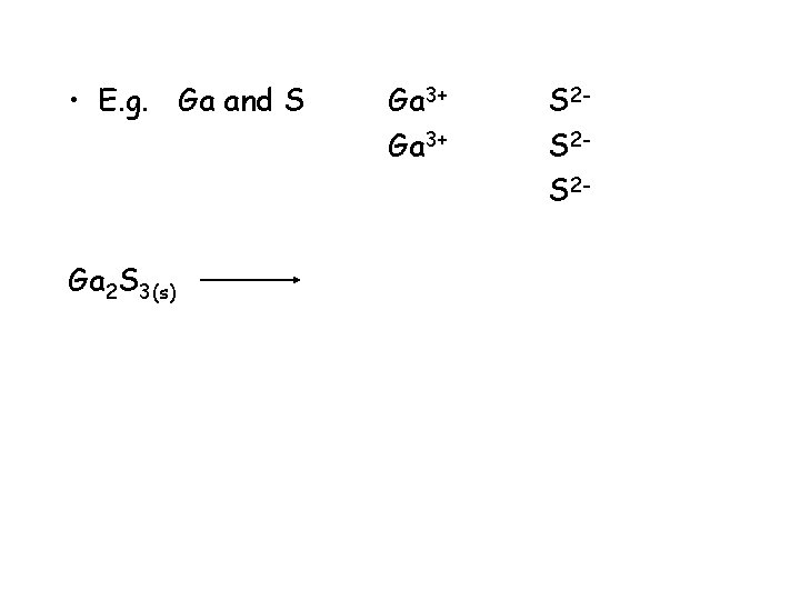  • E. g. Ga and S Ga 2 S 3(s) Ga 3+ S