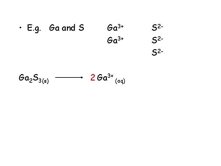  • E. g. Ga and S Ga 2 S 3(s) Ga 3+ 2