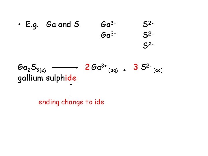  • E. g. Ga and S Ga 2 S 3(s) gallium sulphide Ga